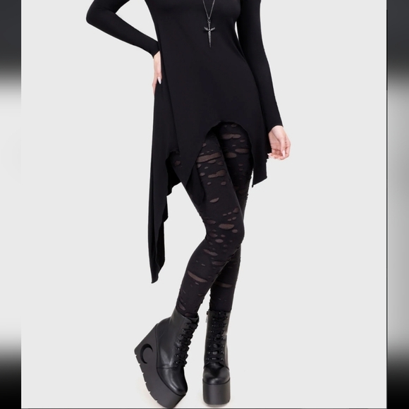 Killstar Black Distressed Leggings - Picture 2 of 5